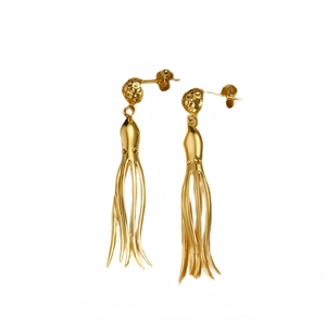 Chic golden octopus tassel earrings in polished stainless steel for women fashion