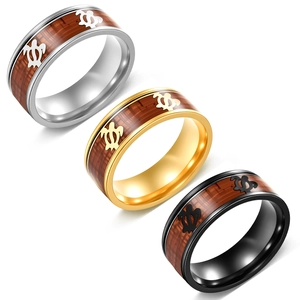 Sea Turtle Ring Stainless Steel Koa Wood Inlay Hawaiian Nautical Band High Polished Jewelry Unisex