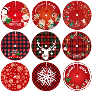 Christmas Tree Skirt Polyester Round Buffalo Plaid Cartoon Santa Reindeer Prints Holiday Party Home Floor Decoration