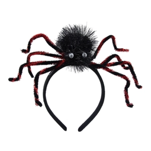 Funny Halloween spider headband with black and red glitter legs on a white background