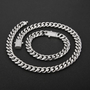 Cuban Link Chain Necklace And Bracelet Stainless Steel Iced Out Rhinestone Buckle Hip Hop Streetwear Jewelry