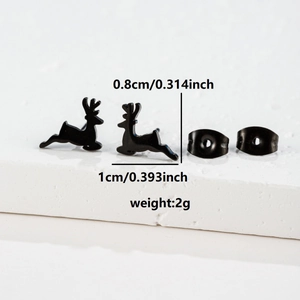 Cute black stainless steel running deer stud earrings with detailed size and weight specs