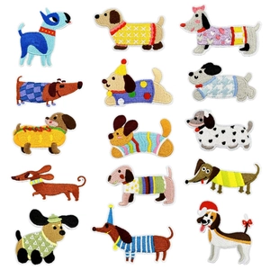 Cartoon Dog Embroidery Patch Animal Embroidered Applique Sew On Iron On For Clothing DIY Decoration Polyester Thread Patches