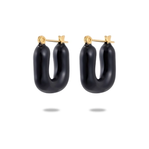 Chic U-shaped gold earrings with polished black finish and stainless steel closure