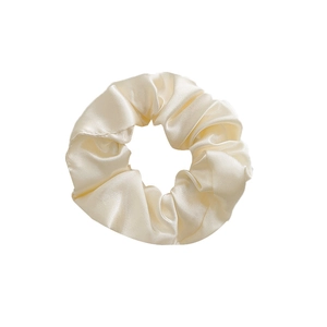 Elegant cream satin scrunchies set with silky fabric finish and soft pleated texture