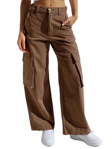 Braune Cargo-Hose mit mehreren Taschen, weitem geradem Bein und hochwertiger Baumwollstruktur