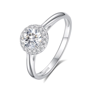 Elegant S925 sterling silver ring with 0.5ct brilliant round moissanite in halo setting