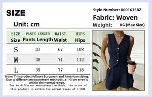 Tabella taglie per completo blazer smanicato e pantaloncini con misure US ed EU