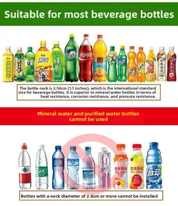 Compatibility guide showing 2.54cm standard bottle mouth fit for automatic plant waterers