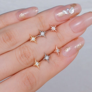 North star earring set with clear zircon in gold, silver, and rose gold finishes