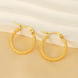 Twisted Hoop Earrings 18K Gold Plated Stainless Steel Spiral Texture Round Geometric Jewelry Women Fashion Retro Style