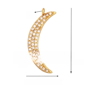 Gold moon pendant with sparkling zircons and dimensions of 24x10mm for jewelry making