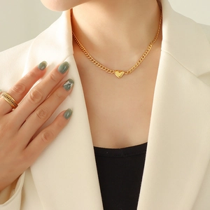 Elegant 18K gold plated heart pendant necklace with cuban link chain for women