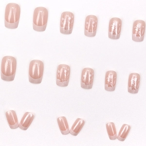 Unghie finte French perlate con fiori lilla in rosa chiaro set da 24 pezzi