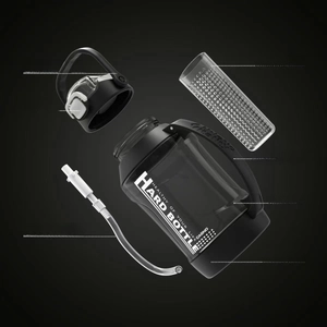 Exploded view showing detachable parts of the large capacity sports bottle with filter