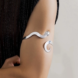 Chic silver snake upper arm cuff bracelet with detailed scales in minimalist style