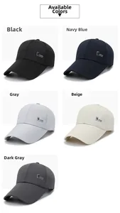 Detailansicht lässiger Baseballkappen in Schwarz, Dunkelblau, Grau, Beige und Dunkelgrau