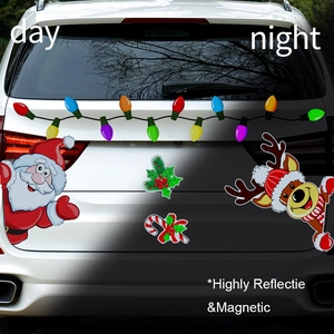 Magnetic Christmas car stickers set with reflective Santa and reindeer for festive night safety