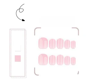 Flache Ansicht von rosa französischen kurzen quadratischen Klebenägeln in vielen Größen