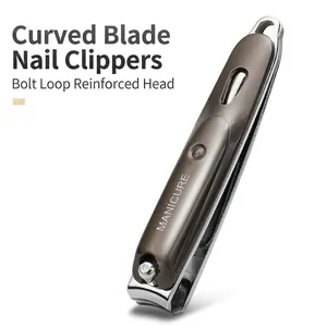 Professional stainless steel curved nail clipper with grey housing and secure handle bolt
