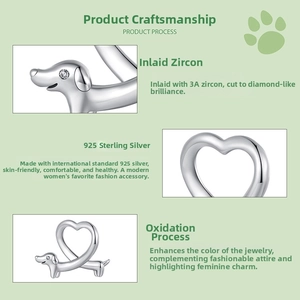 Detailed view of 925 sterling silver dachshund charm with 3A zircon heart and oxidized finish