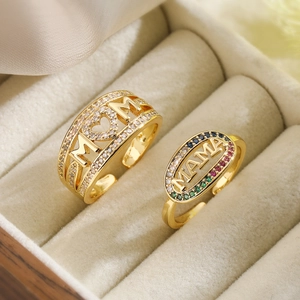 Mom Mama Heart Adjustable Ring 18K Gold Plated Copper Cubic Zirconia Fashion Jewelry Mother Day Gift For Women