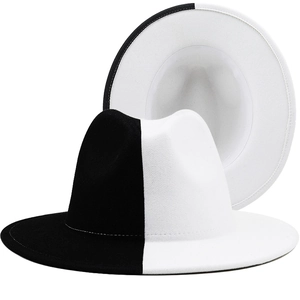 Two-tone black and white flat brim fedora hat in felt for modern fashion styling