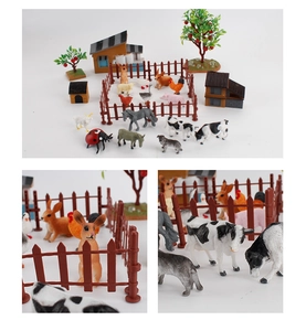 Vue détaillée d'un ensemble de ferme miniature avec figurines d'animaux et clôtures