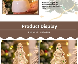 Macro shot of LED crystal Christmas tree lantern with multi-color interior ornaments
