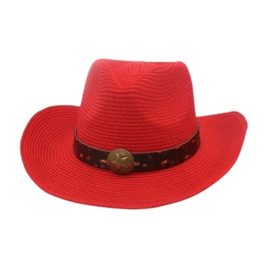 Chapeau de Cowboy de l'Ouest Vintage en Paille pour Femmes Hommes Fait à la Main Tissé Protection Solaire Large Bord Chapeau de Plage Été avec Boucle Étoile