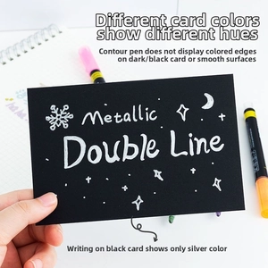 Detailed writing effect of metallic double line pens on black cardboard with silver ink