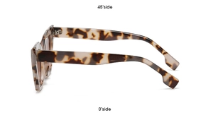 Side view of trendy tortoiseshell sunglasses showing thick frames and unique geometric temples