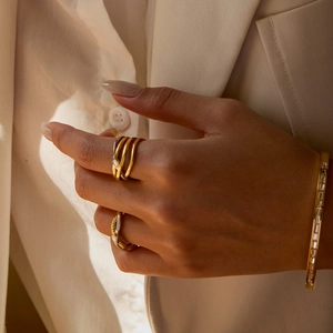 18K gold plated stainless steel multi-layer snake ring and square diamond bracelet on model