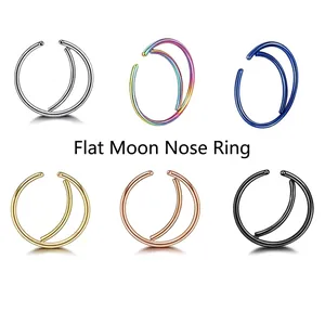 Flat moon nose rings in six colors made of polished stainless steel for piercings