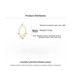 Detail view of the multi-layered heart pearl necklace showing specific dimensions and weight