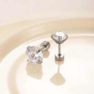 Sparkling round cubic zirconia stud earrings with titanium steel screw backs for women