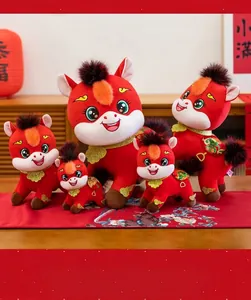Set of five festive red horse plush toys as 2026 Chinese New Year zodiac mascots