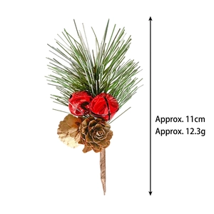 Branche de pin artificielle avec cloches rouges et pomme de pin pour Noël, 11cm haut