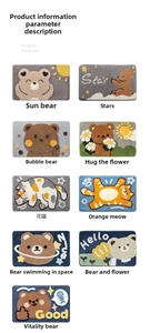 Detailed grid showing nine cartoon bear and cat absorbent non-slip bathroom floor mats