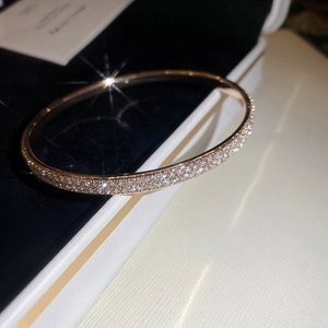 Close-up of double-row paved crystal gold bangle with elegant jewelry sparkling effect
