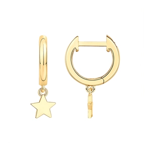 Close-up of gold S925 sterling silver hoop earrings with delicate star charms