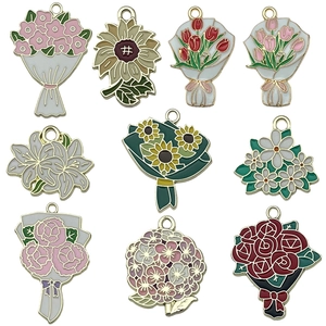 DIY colorful alloy flower pendants including rose, sunflower and lily for jewelry making