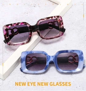 Detail of marble pattern frames with metal chain hinge and purple gradient lenses