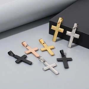 Minimalist titanium steel cross necklaces in gold, silver, black and rose gold finishes