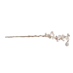 Vintage plum blossom hair pin with white shell flowers and a pearl drop pendant