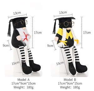 Detail of graduation gnomes with mortarboard and glasses showing size and weight specs