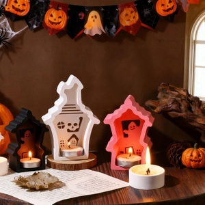 Halloween Geisterhaus Kerzenhalter Silikonform für DIY Harz und Gips Ornamente Deko