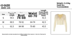 Size chart for slim fit V-neck long sleeve top showing measurements in centimeters