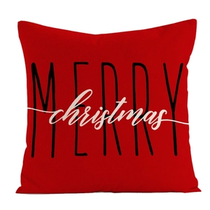 Red linen texture Christmas pillowcase featuring MERRY christmas print on white background