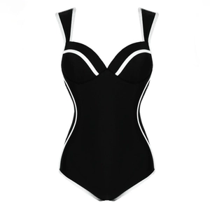 Classic black and white contrast one-piece swimsuit with sweetheart neckline for women